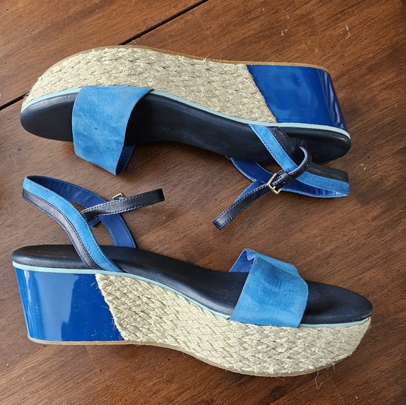 Cole Haan Admiral Platform Espadrille Blue Suede Open toe leather Sandals  10.5 - Picture 11 of 11